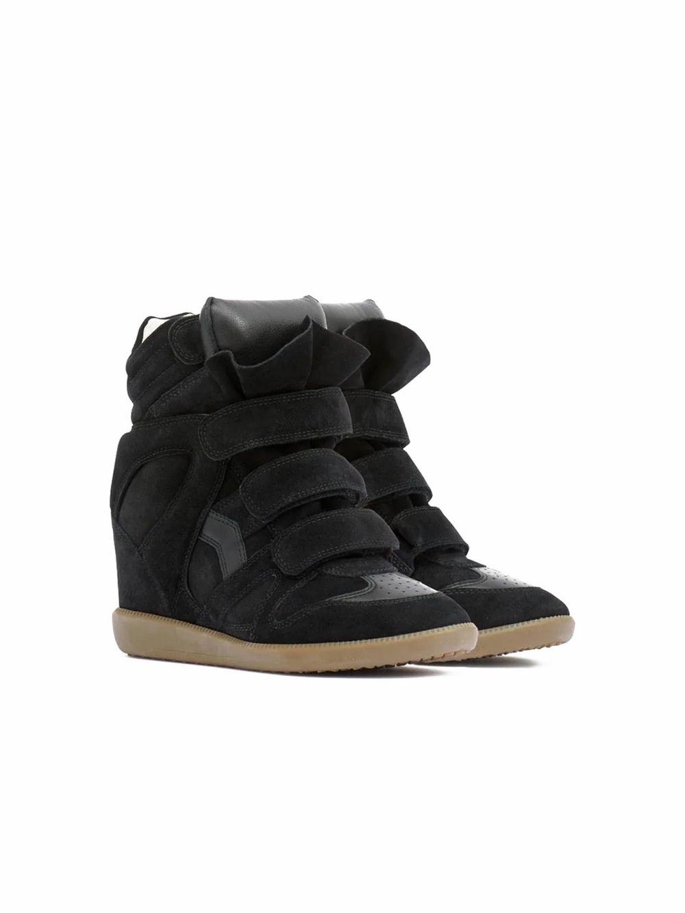 Black Suede Wedge High-Top Sneaker Boots with Velcro Straps
